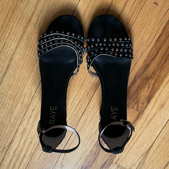 🟣 $148 Raye Bejeweled Disco Heels Strappy Sandals Black Block Anthropologie 8.5 - Picture 3 of 5